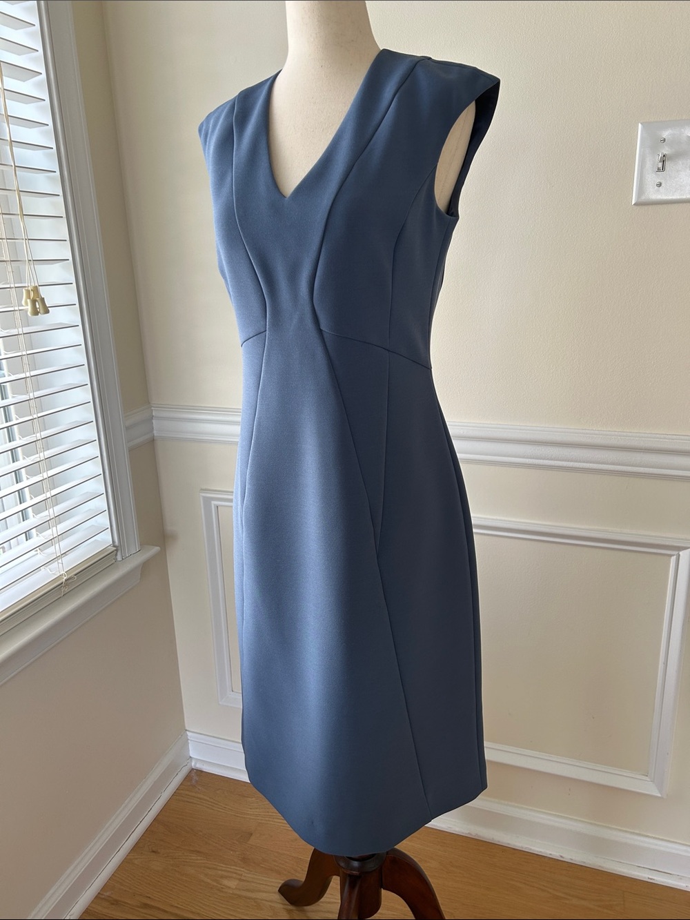Brooks Brothers Slate Blue V-Neck Midi Sheath Dress